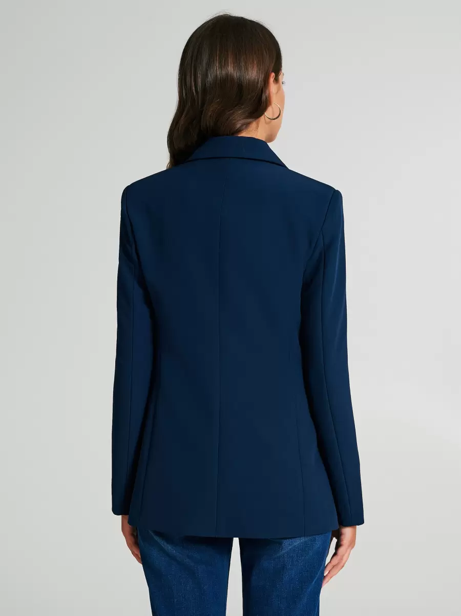 Women Double-Breasted Jacket In Technical Fabric Blue Jackets & Waistcoat Discover - 3