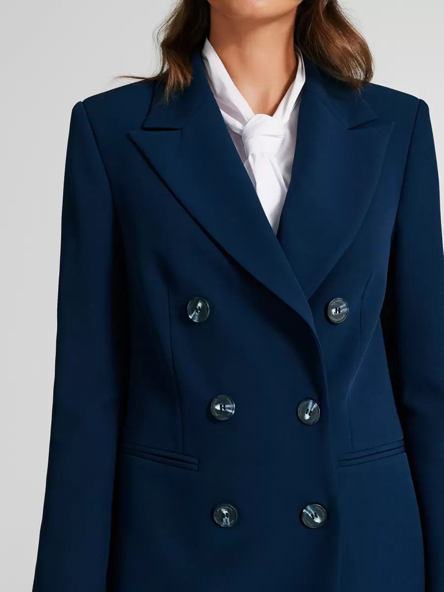 Women Double-Breasted Jacket In Technical Fabric Blue Jackets & Waistcoat Discover - 4
