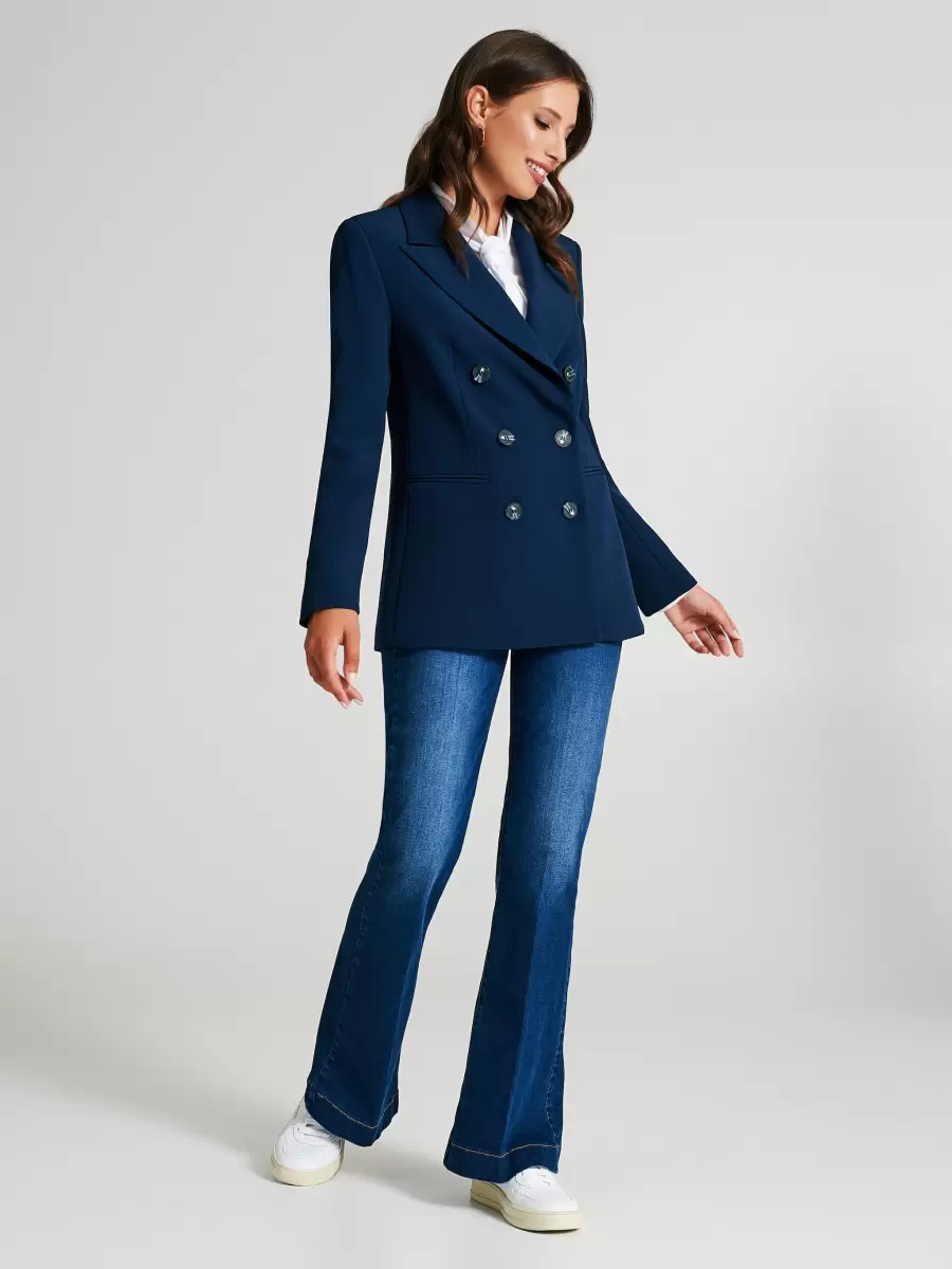 Women Double-Breasted Jacket In Technical Fabric Blue Jackets & Waistcoat Discover - 5