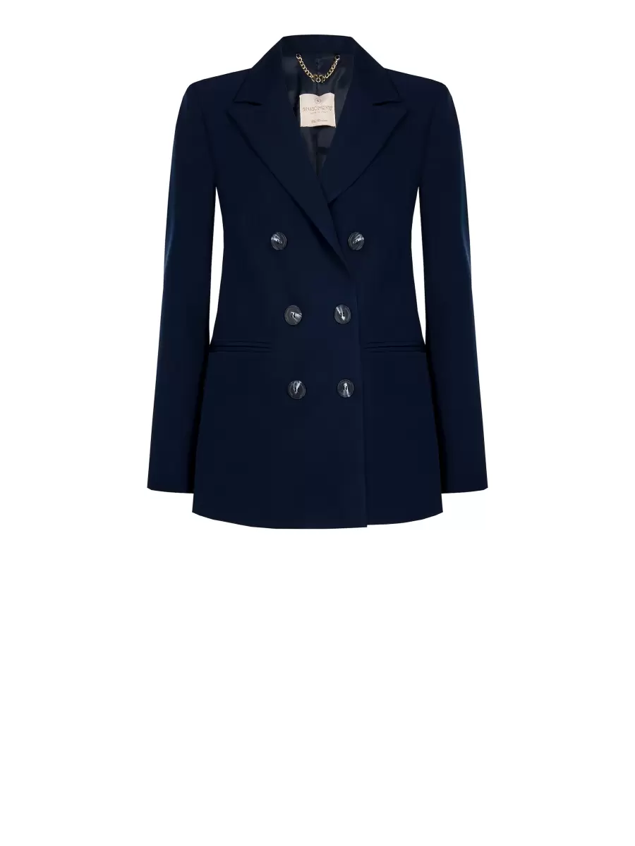 Women Double-Breasted Jacket In Technical Fabric Blue Jackets & Waistcoat Discover - 6