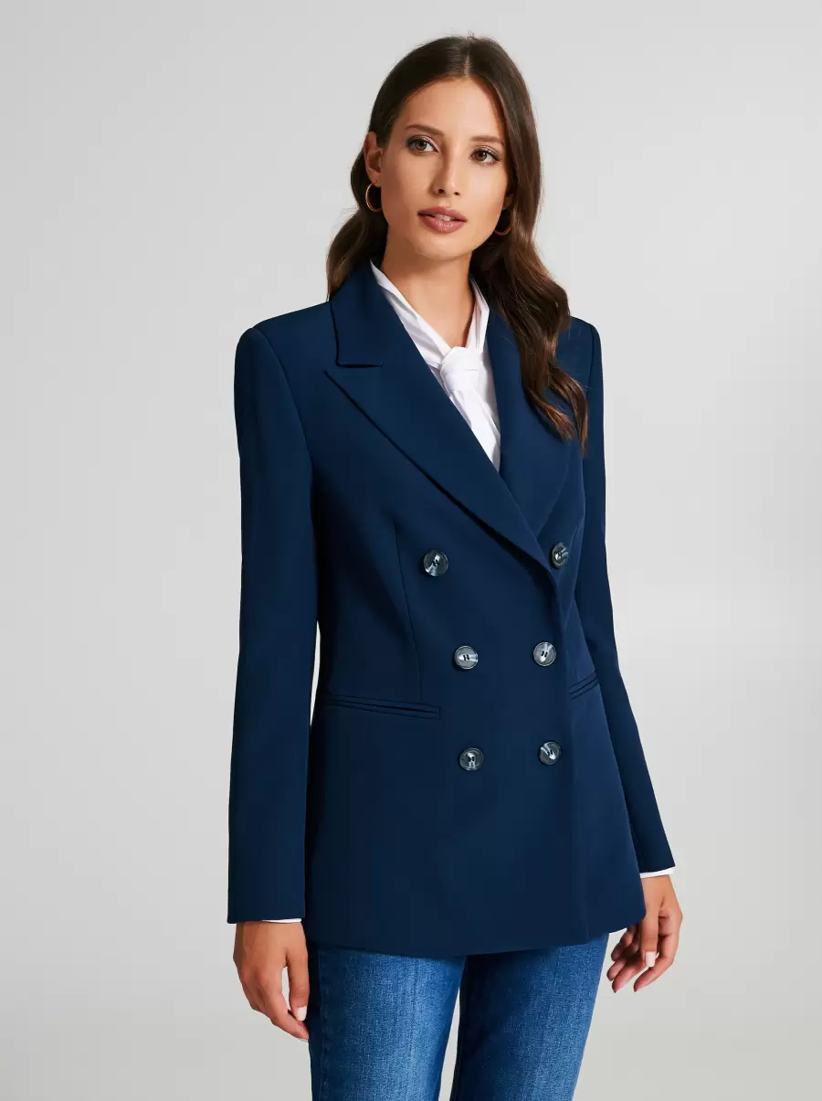 Women Double-Breasted Jacket In Technical Fabric Blue Jackets & Waistcoat Discover