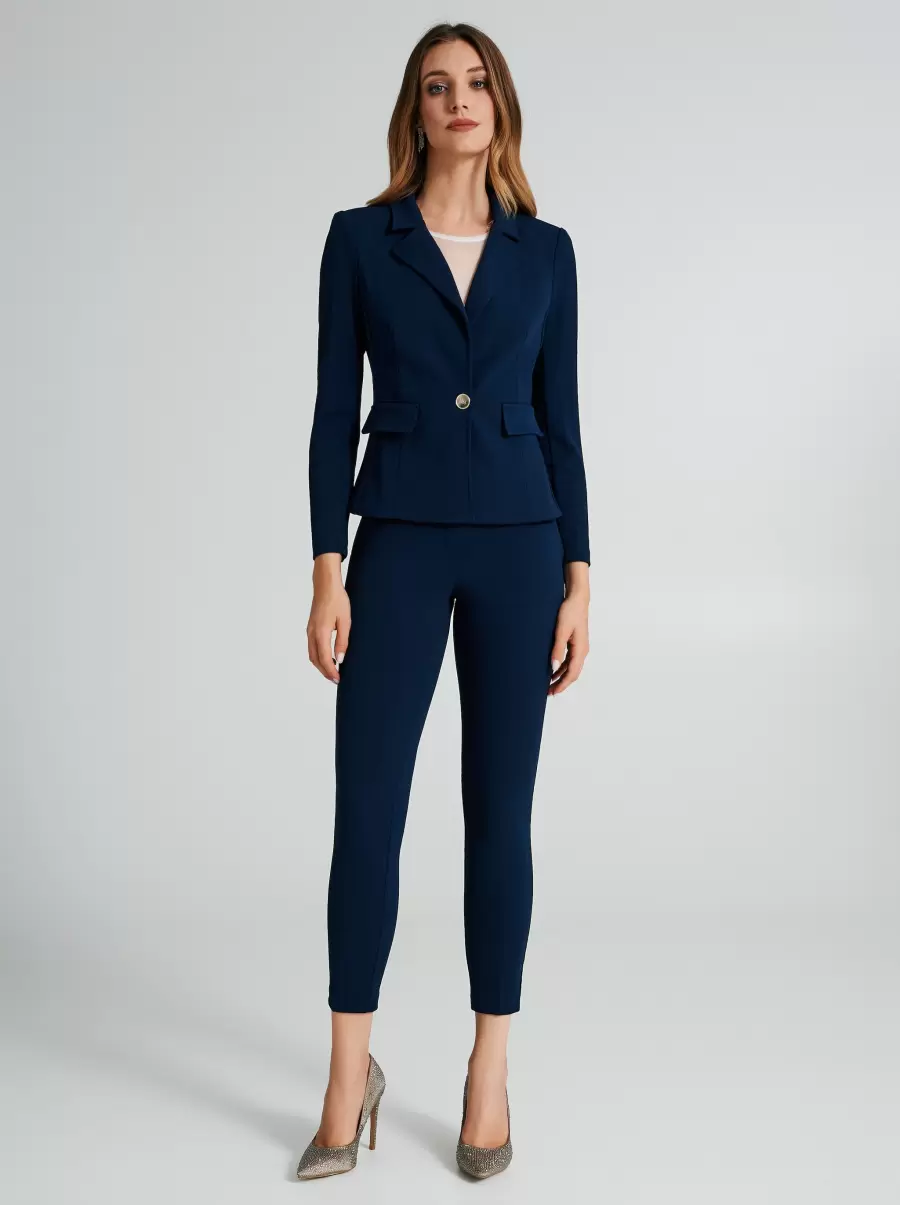 One-Button Jacket In Scuba Crepe Blue Women Jackets & Waistcoat Reliable - 1