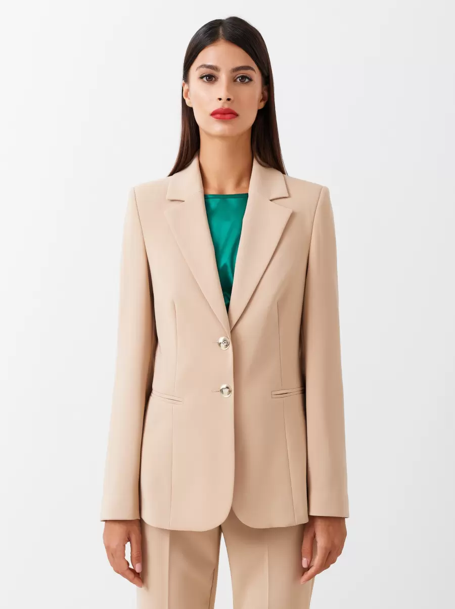 Beige Cozy Women Jackets & Waistcoat Two-Button Jacket In Technical Fabric - 1