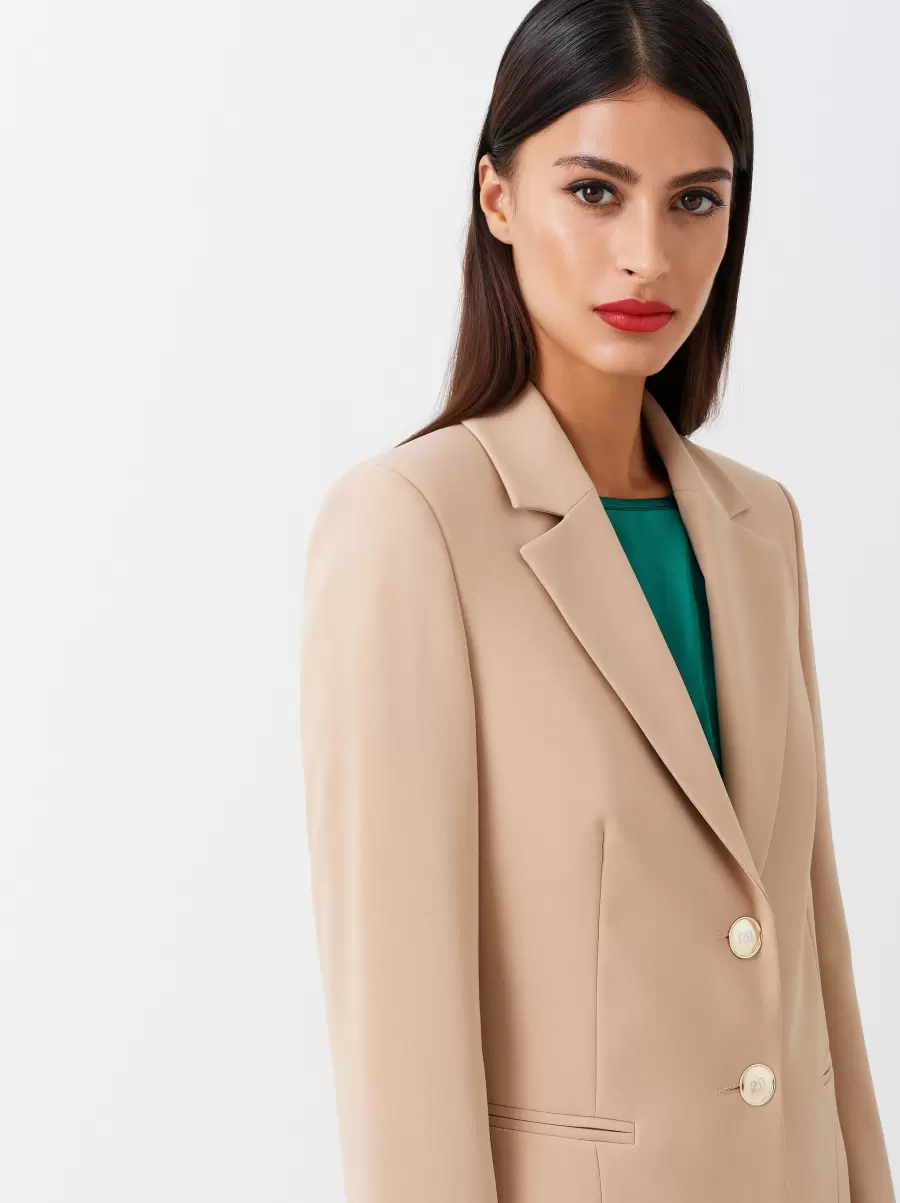 Beige Cozy Women Jackets & Waistcoat Two-Button Jacket In Technical Fabric - 3