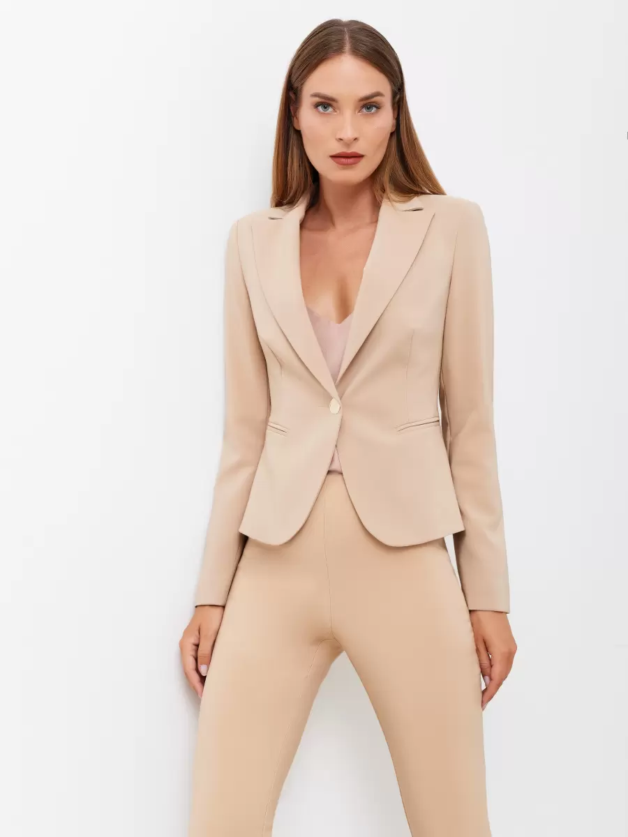 New Jacket With One-Button Closure In Technical Fabric Beige Jackets & Waistcoat Women