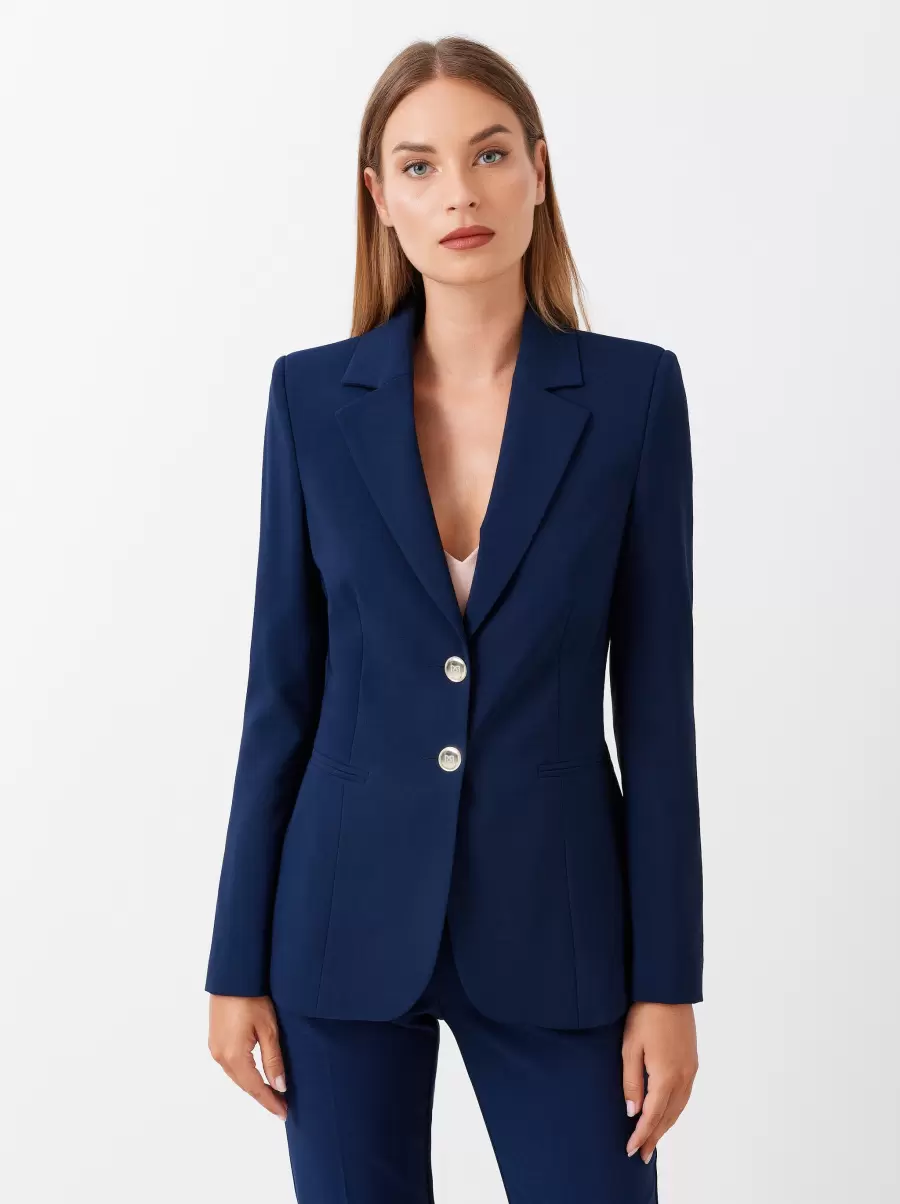 Women Two-Button Jacket In Blue Technical Fabric Customized Blue Jackets & Waistcoat - 1