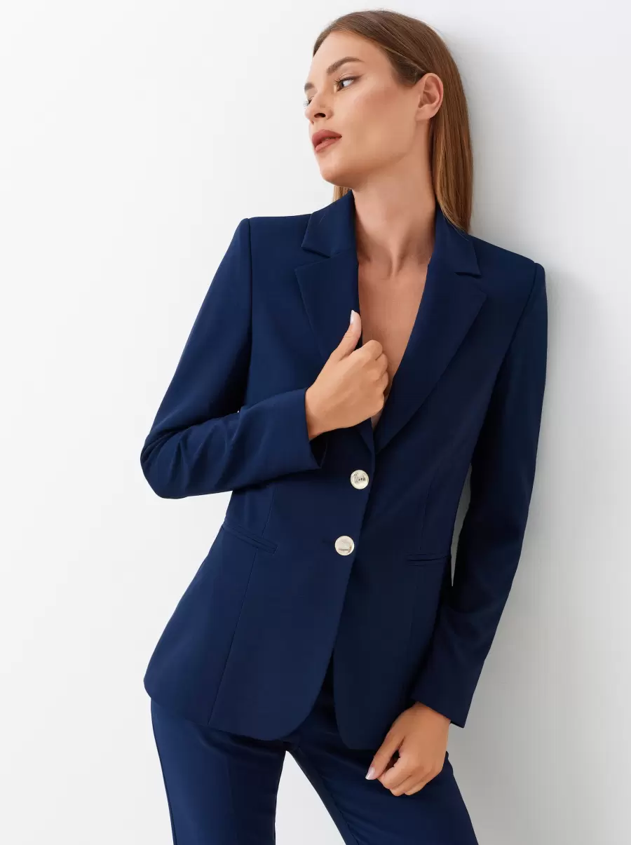 Women Two-Button Jacket In Blue Technical Fabric Customized Blue Jackets & Waistcoat
