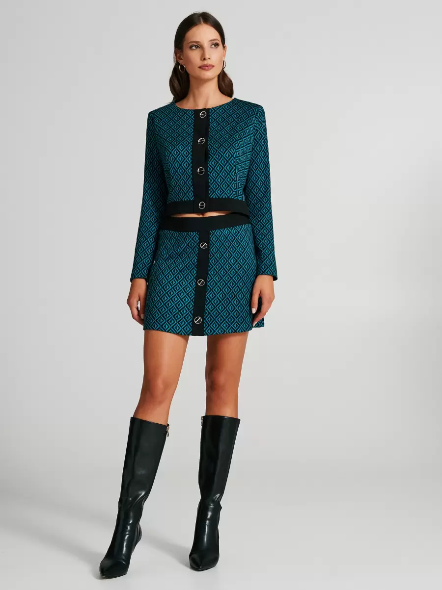 Jackets & Waistcoat Var Green Petroil Women Exceed Cropped Knit Cardigan With A Geometric Print - 1