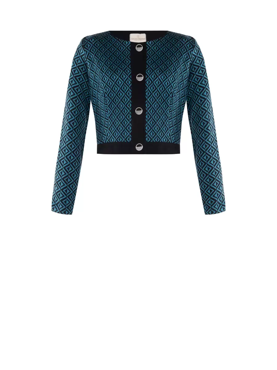 Jackets & Waistcoat Var Green Petroil Women Exceed Cropped Knit Cardigan With A Geometric Print - 6