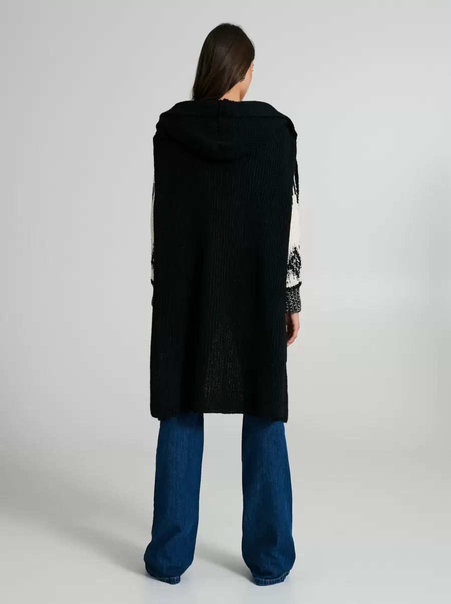 Long Knitted Waistcoat With Hood Jackets & Waistcoat Retro Women Black - 2
