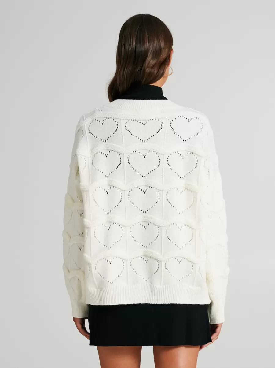 Wholesome Cardigan With Heart-Shaped Knit Pattern Jackets & Waistcoat White Cream Women - 3