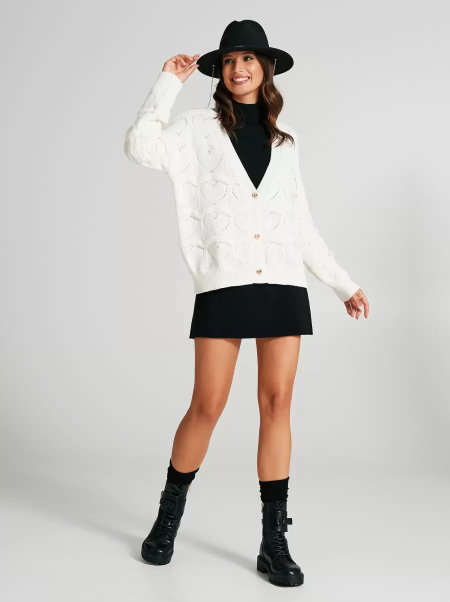 Wholesome Cardigan With Heart-Shaped Knit Pattern Jackets & Waistcoat White Cream Women - 5