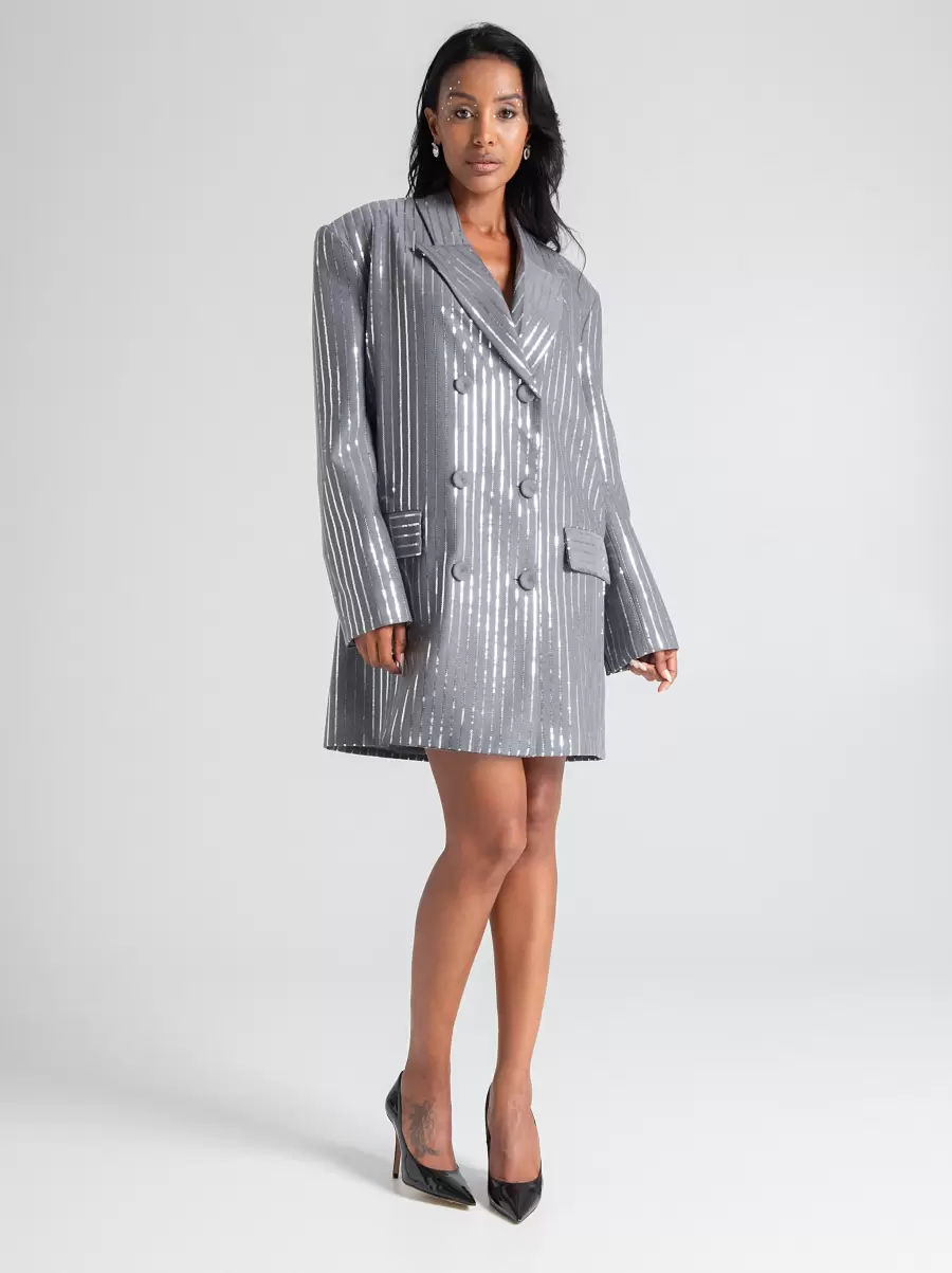 Women Jackets & Waistcoat Oversized Double-Breasted Pinstripe Jacket Grigio Chiaro Ergonomic - 1
