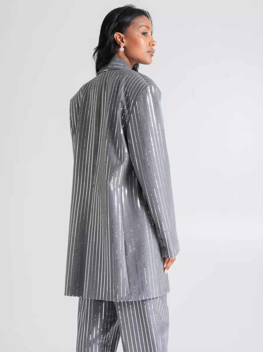 Women Jackets & Waistcoat Oversized Double-Breasted Pinstripe Jacket Grigio Chiaro Ergonomic - 3