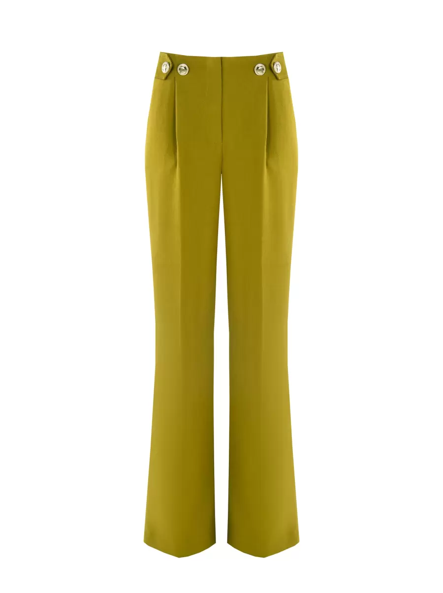 Suits Expert Palazzo Trousers With Decorated Buttons Verde Olio Women - 6