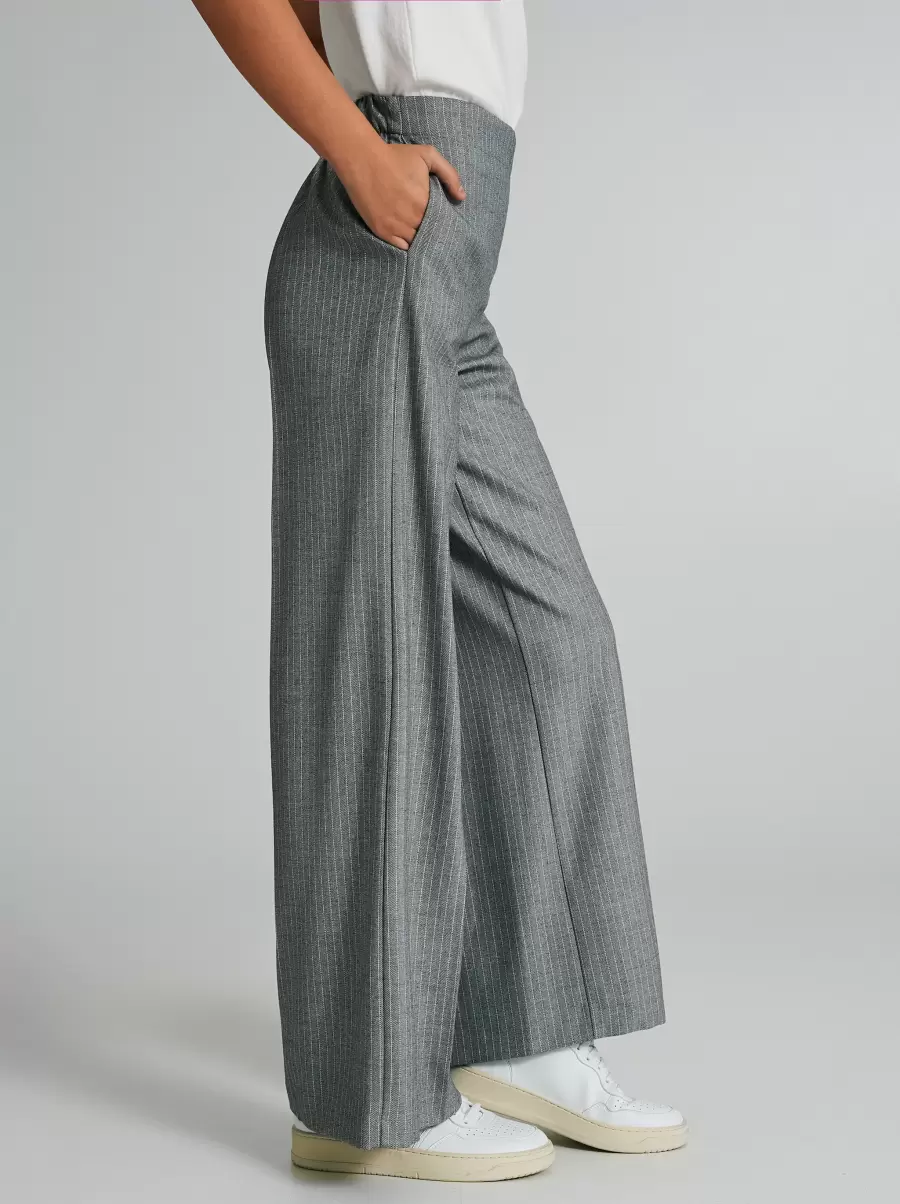 Women Herringbone Palazzo Trousers Suits Grey Nourishing - 5