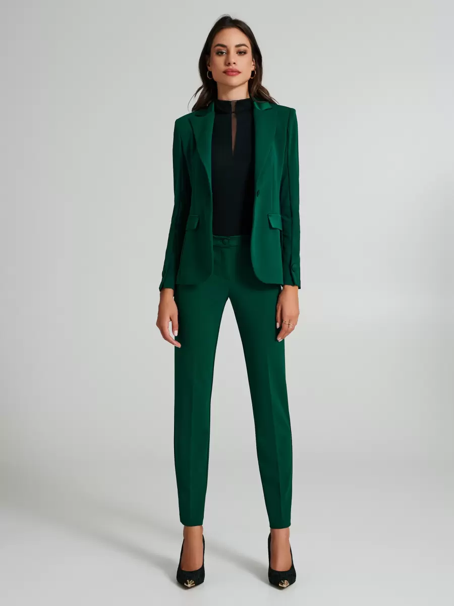 Suits Skinny Trousers With Satin Waistband Women Green Clean - 1