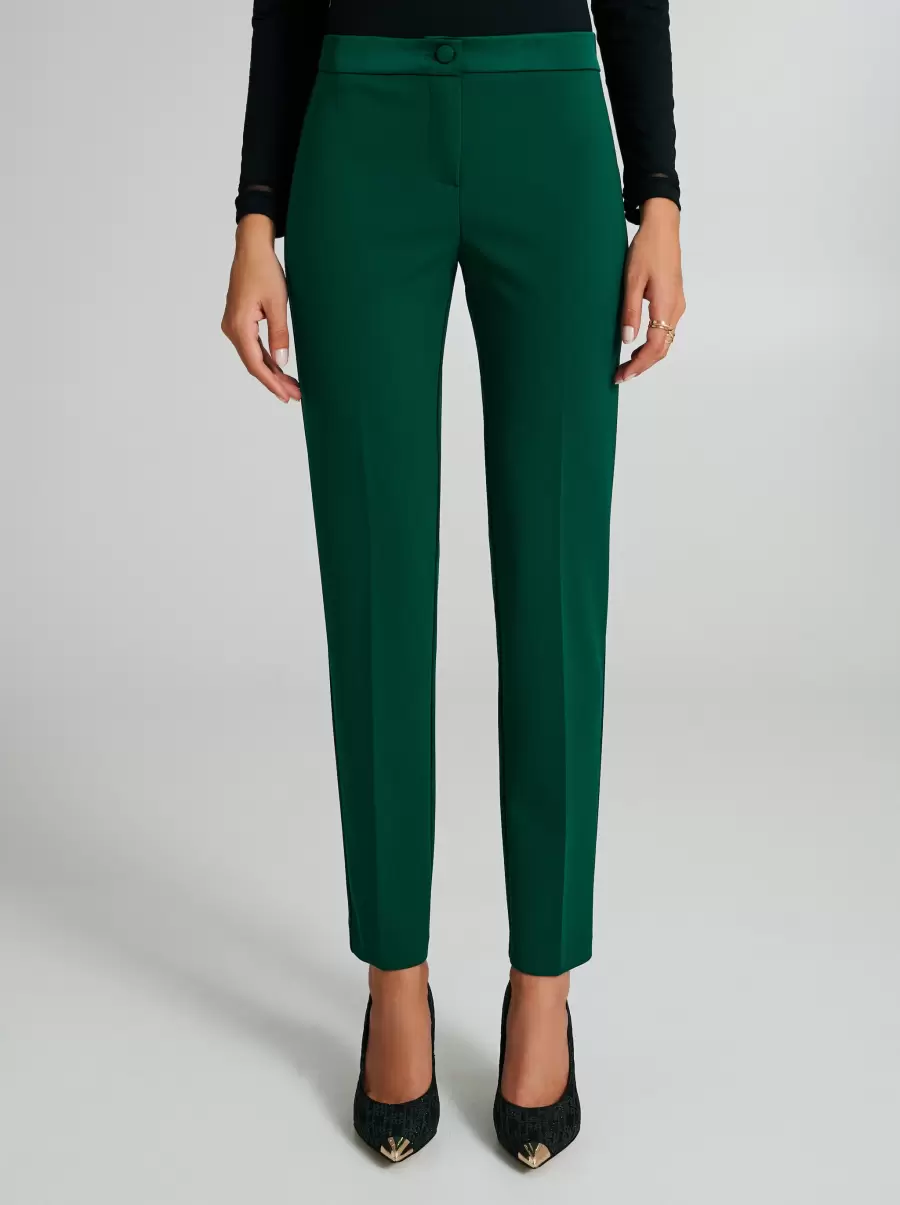 Suits Skinny Trousers With Satin Waistband Women Green Clean - 2