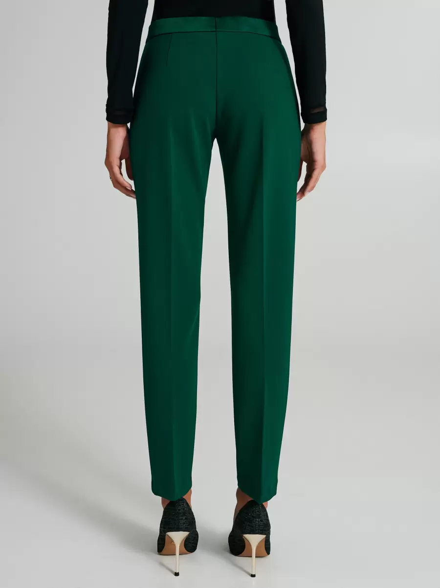 Suits Skinny Trousers With Satin Waistband Women Green Clean - 3
