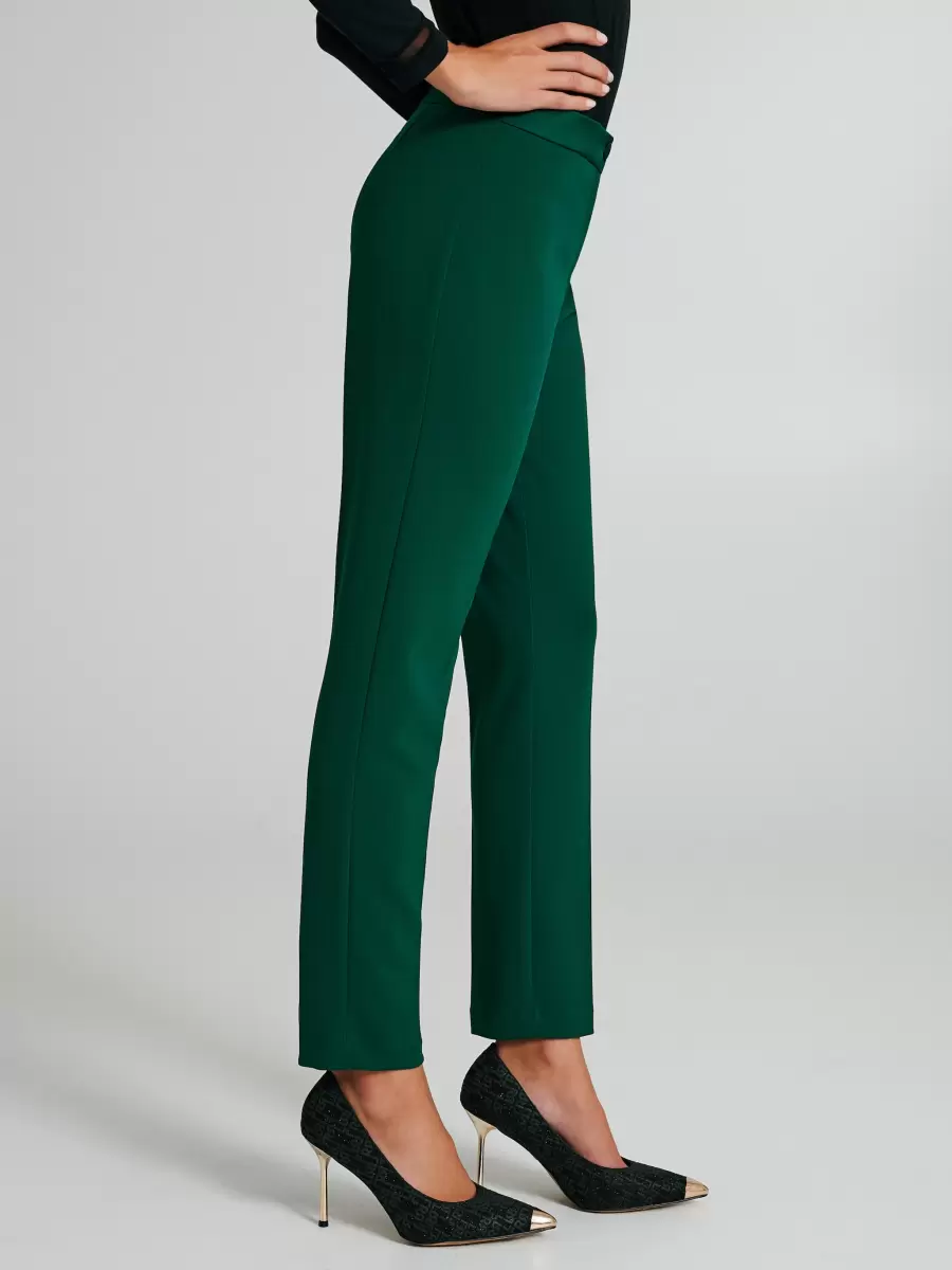 Suits Skinny Trousers With Satin Waistband Women Green Clean - 5