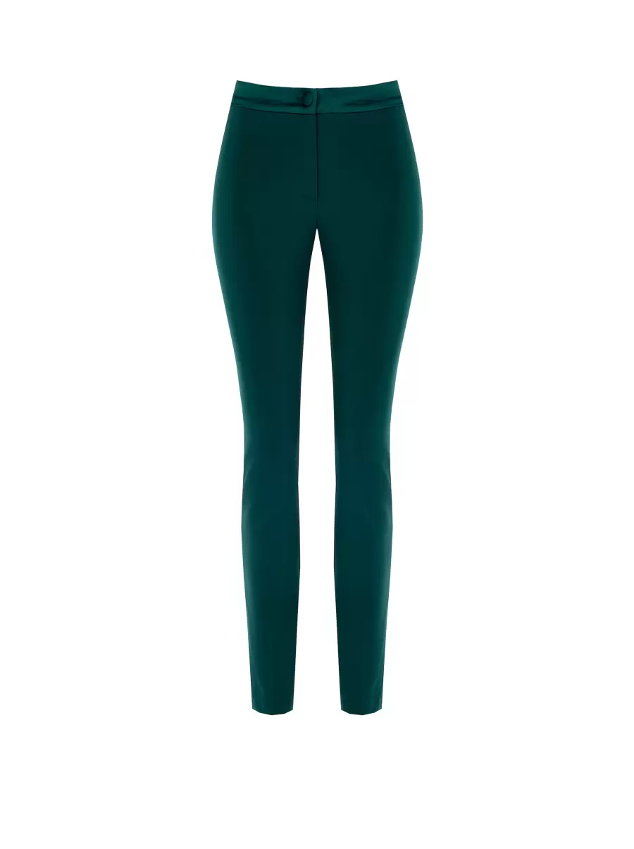 Suits Skinny Trousers With Satin Waistband Women Green Clean - 6