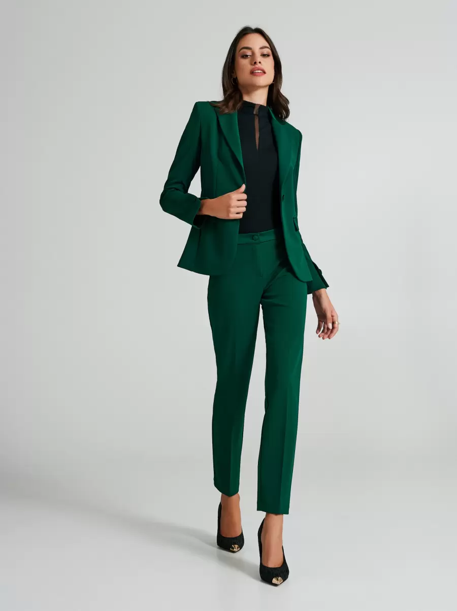 Suits Skinny Trousers With Satin Waistband Women Green Clean