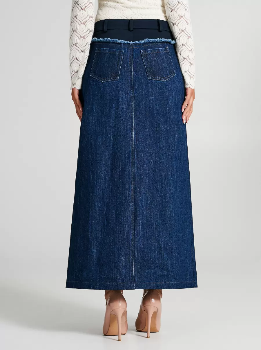 Suits Denim Patchwork Skirt Blue Women Personalized - 3