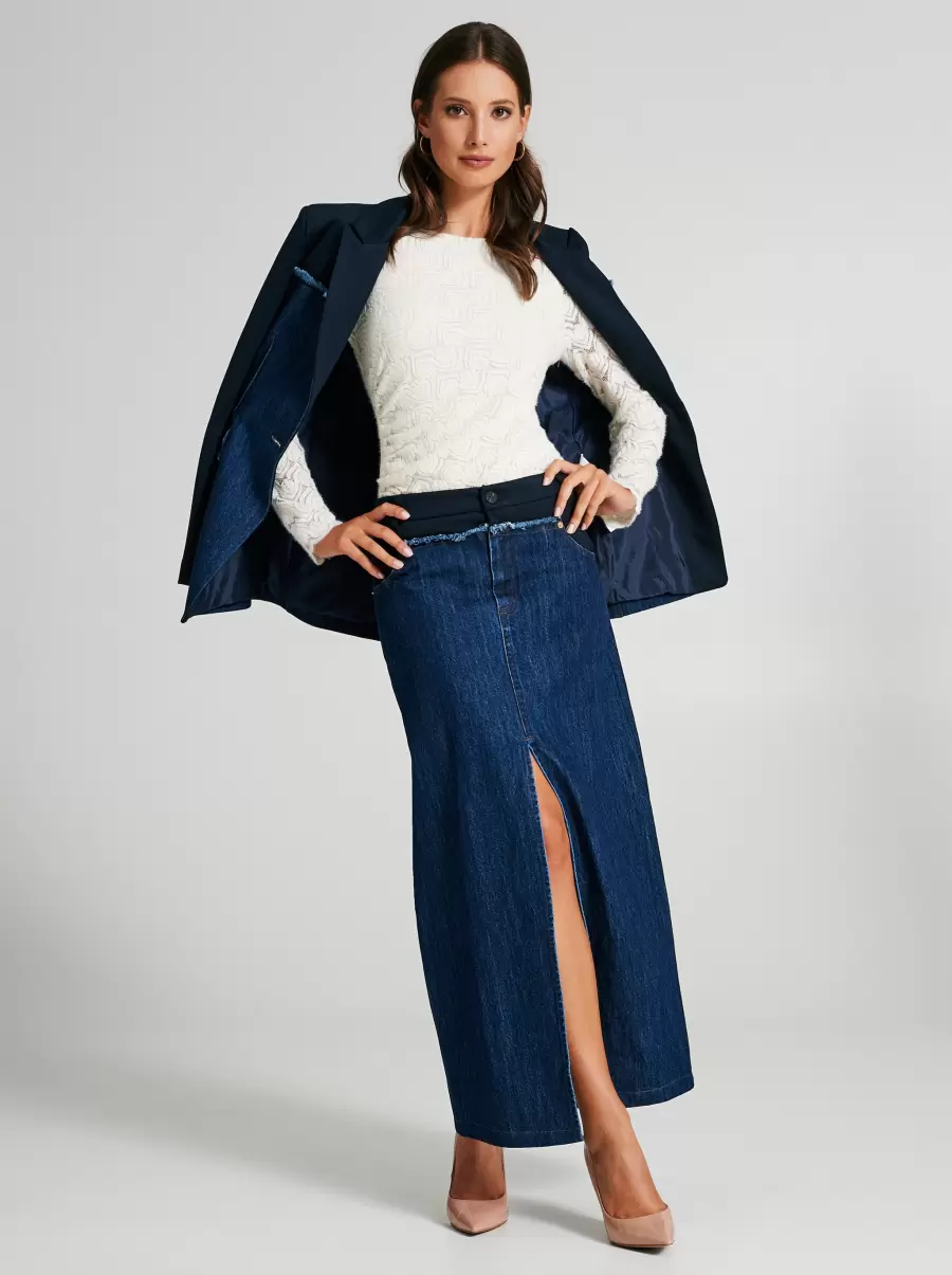 Suits Denim Patchwork Skirt Blue Women Personalized