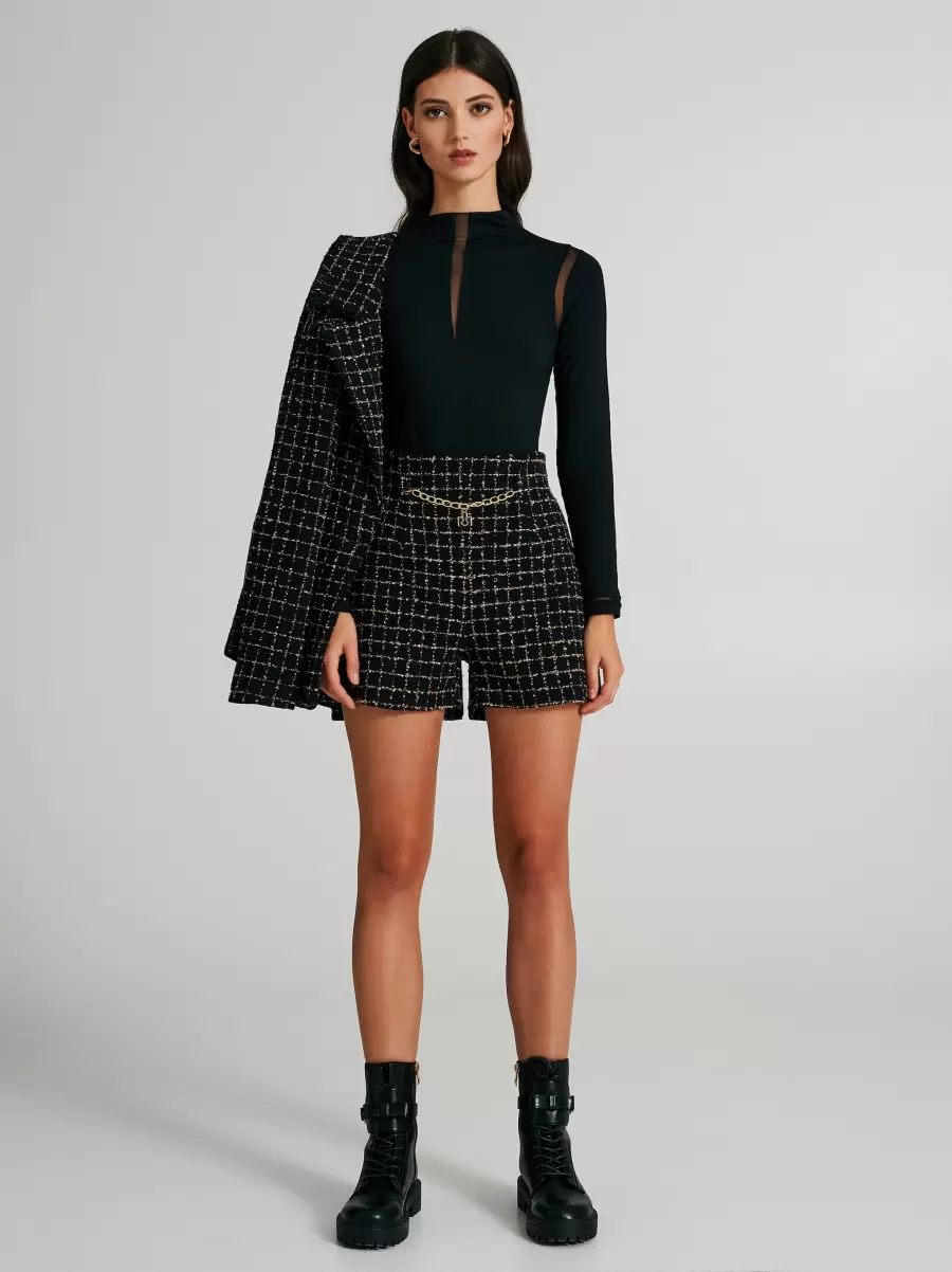 Woven Checkered Straight-Leg Shorts Var Black Women Latest Suits - 1