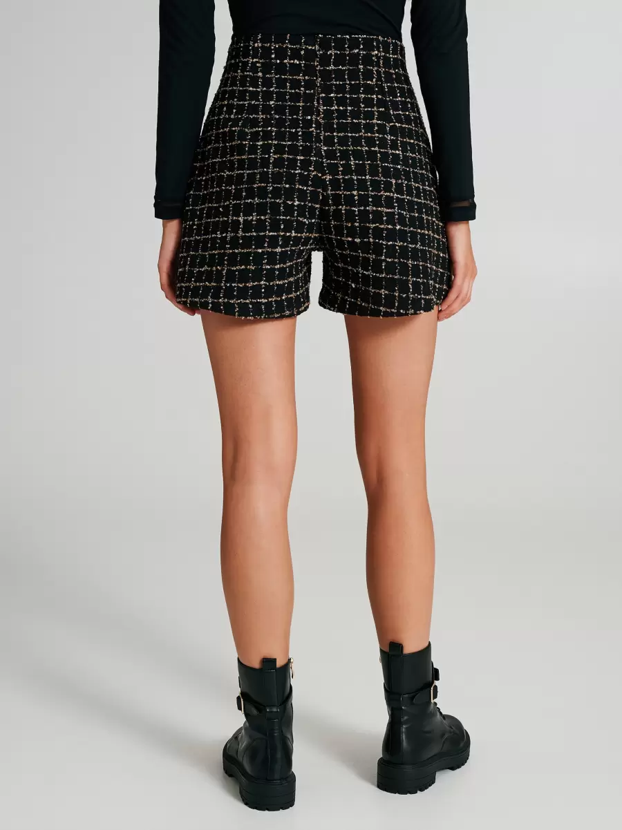 Woven Checkered Straight-Leg Shorts Var Black Women Latest Suits - 3