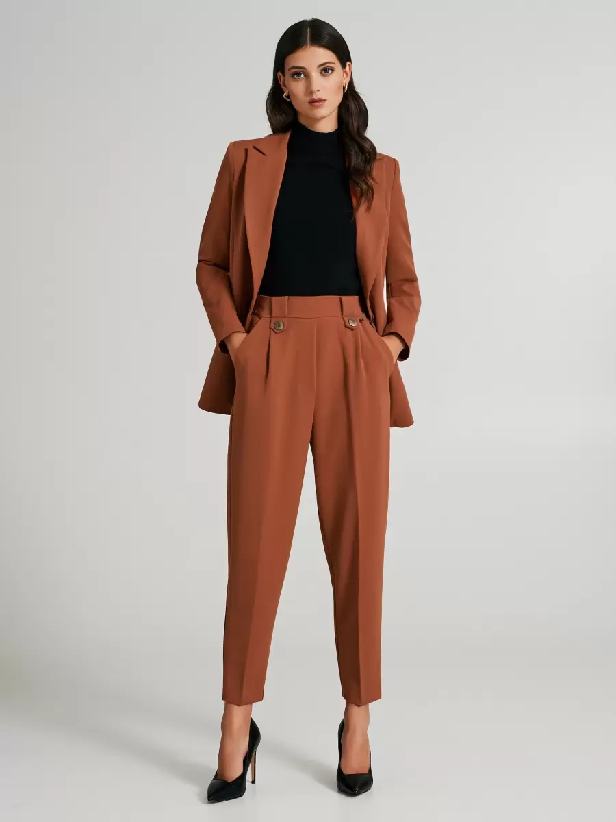 Implement Brick Orange Women Carrot-Fit Trousers With Buttons Suits - 1