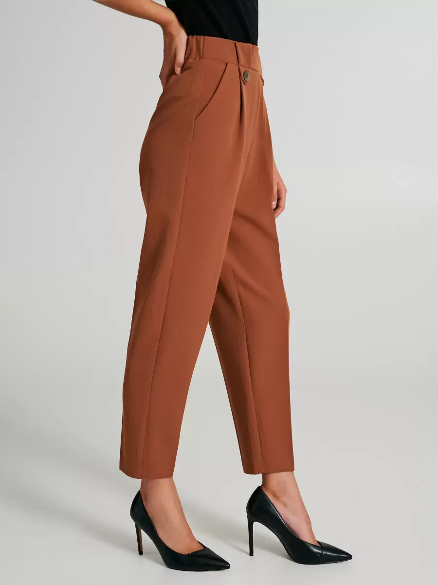 Implement Brick Orange Women Carrot-Fit Trousers With Buttons Suits - 5
