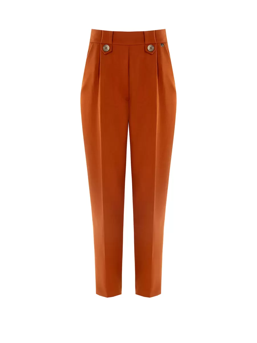 Implement Brick Orange Women Carrot-Fit Trousers With Buttons Suits - 6