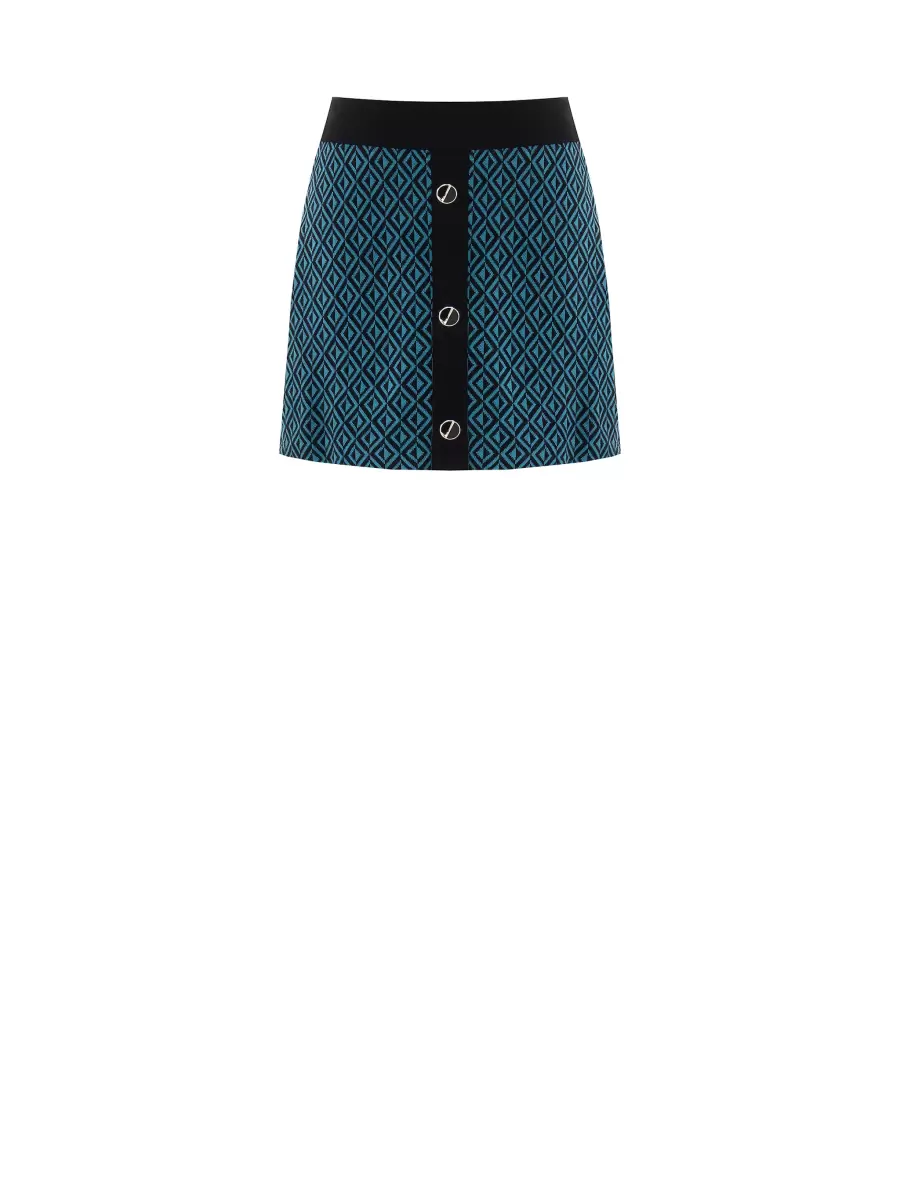 Exceptional Var Green Petroil Women Suits Short Knit Skirt With Geometric Print - 6