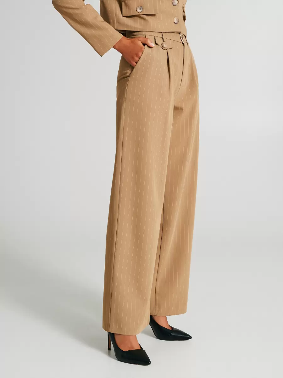 Fashionable Var Beige Women Striped Palazzo Trousers Suits - 6