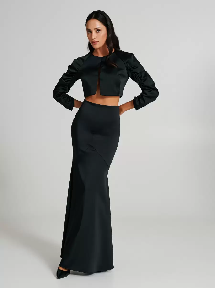 Exquisite Women Suits Long Satin Mermaid Skirt Black - 1