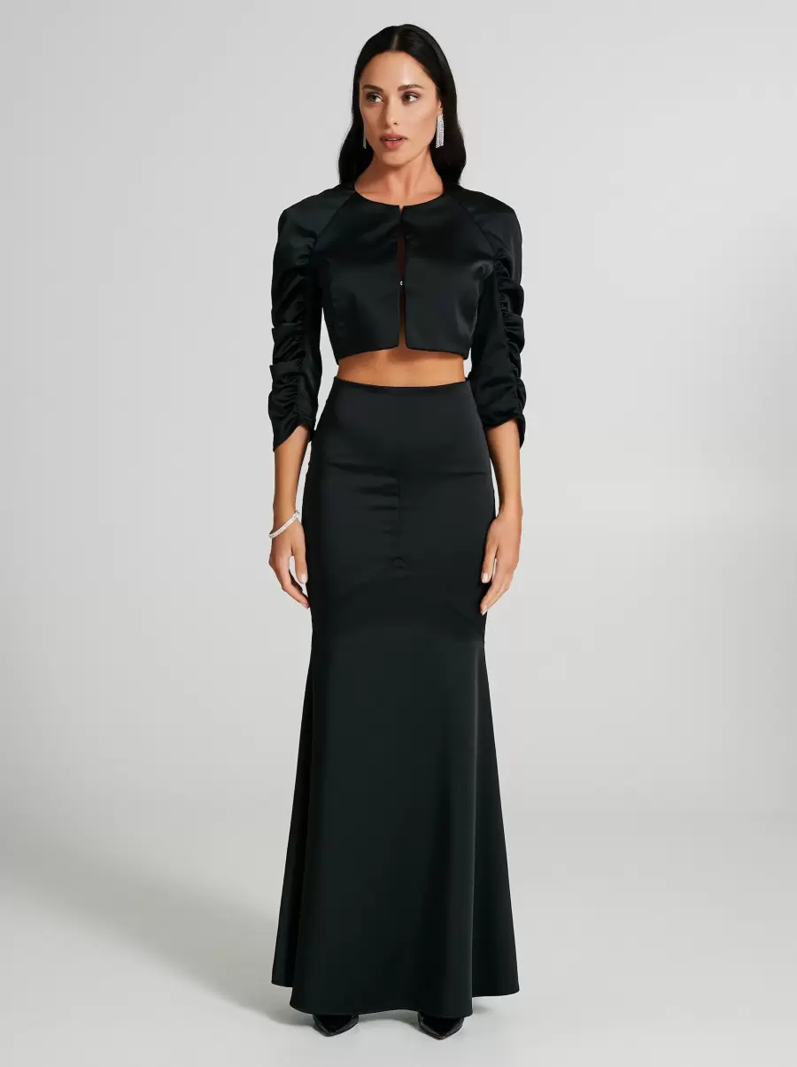 Exquisite Women Suits Long Satin Mermaid Skirt Black - 2