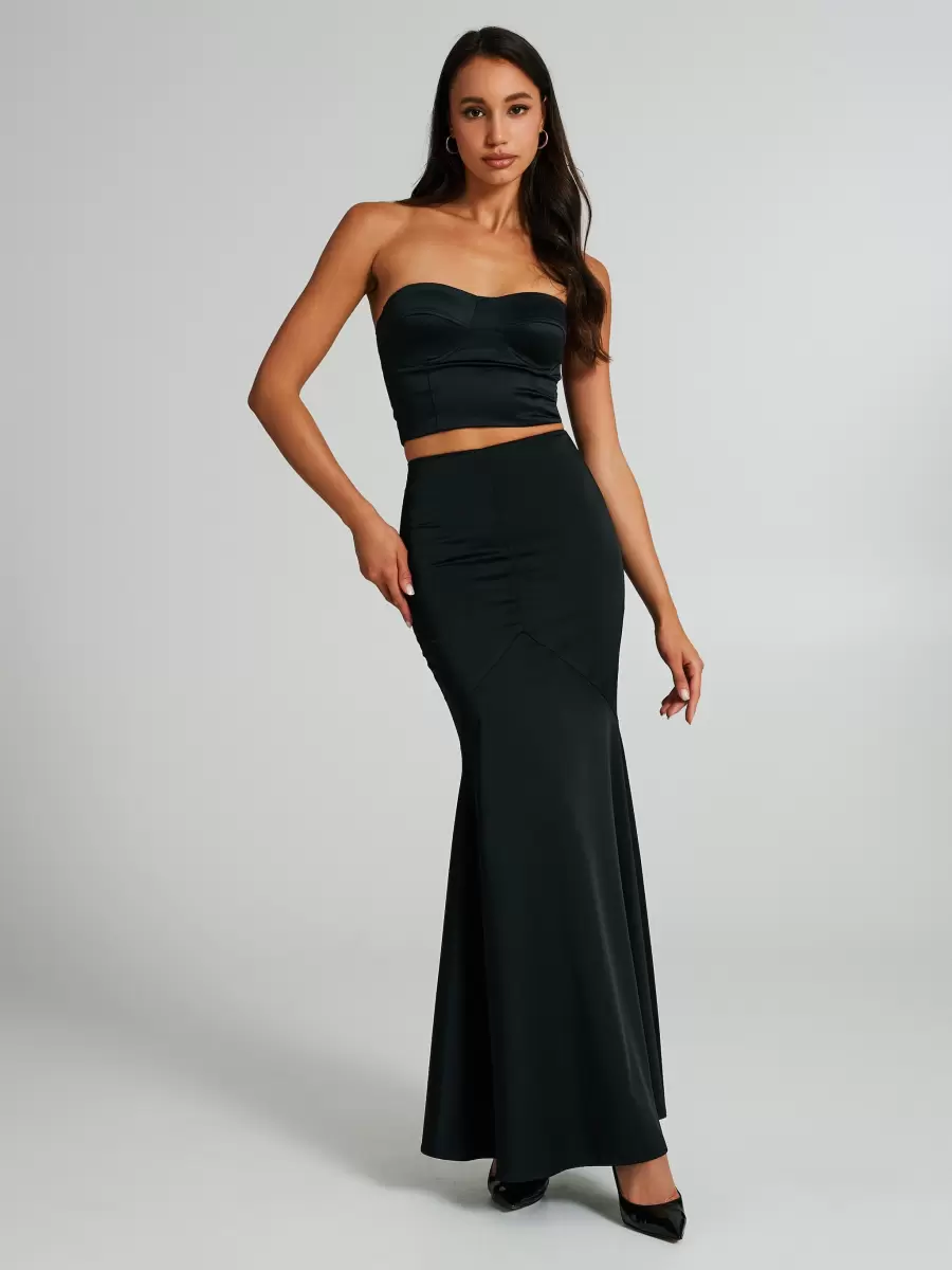 Exquisite Women Suits Long Satin Mermaid Skirt Black