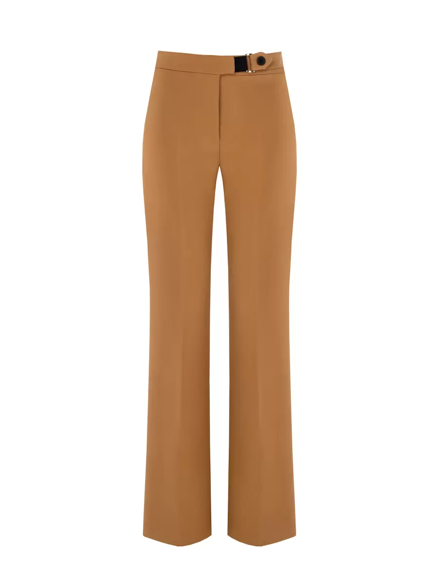 Camel Beige Straight-Cut Trousers With Cinched Waistband Suits Women Final Clearance - 6
