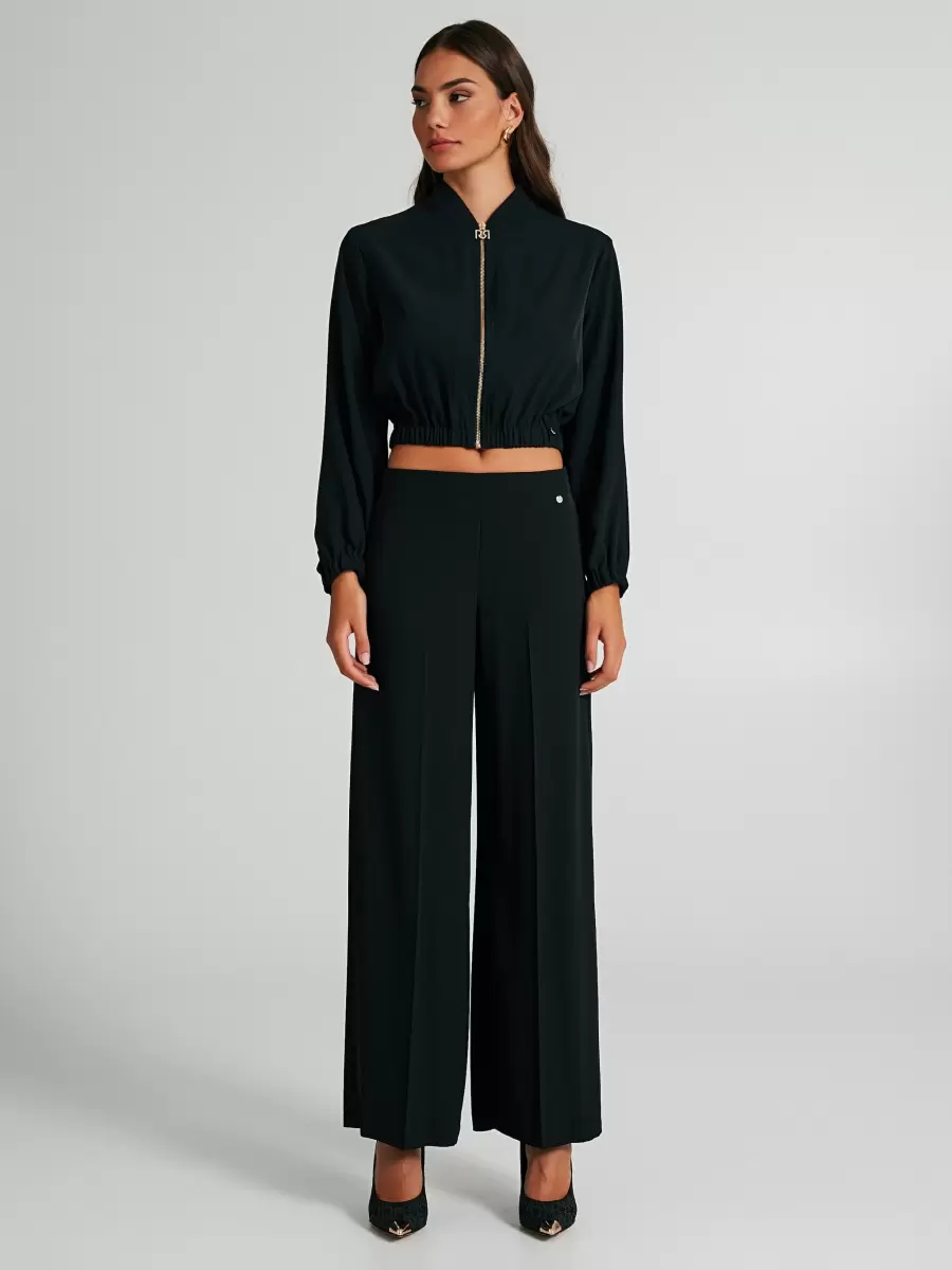 Trousers In Technical Fabric With Slit Advanced Black Women Suits - 1
