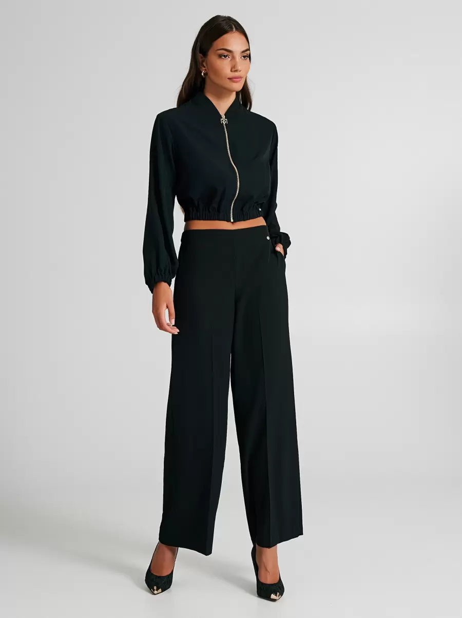 Trousers In Technical Fabric With Slit Advanced Black Women Suits