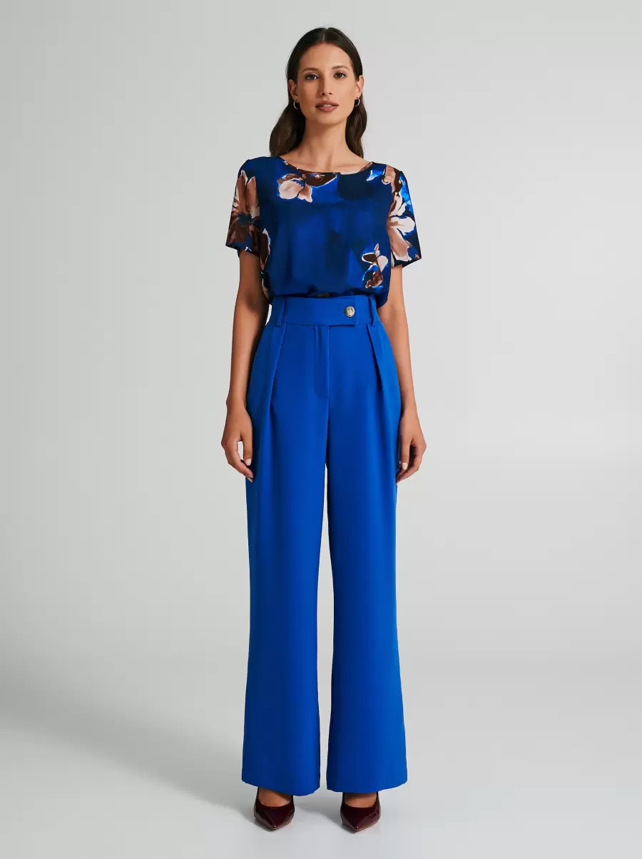 Suits Durable Blue China Palazzo Trousers In Bi-Stretch Fabric Women - 1
