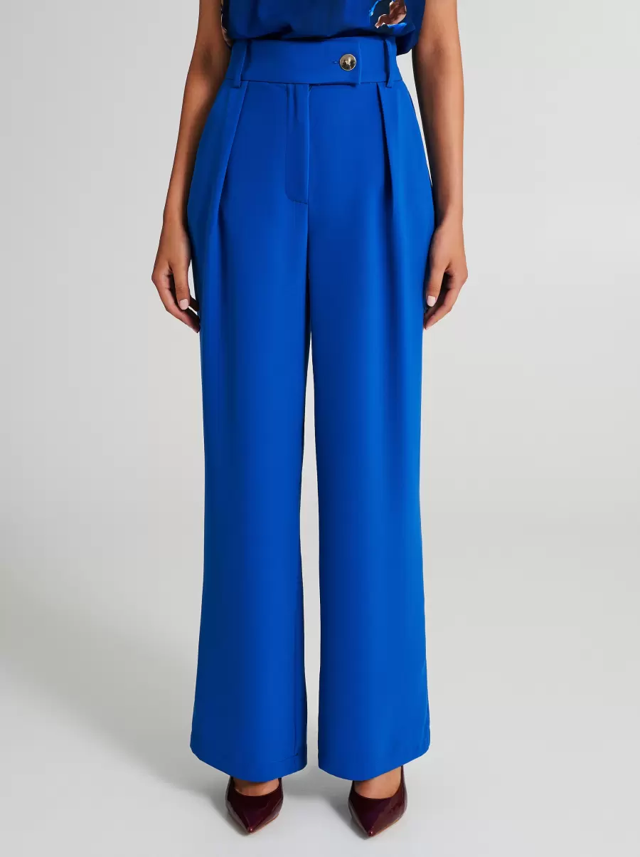 Suits Durable Blue China Palazzo Trousers In Bi-Stretch Fabric Women - 2