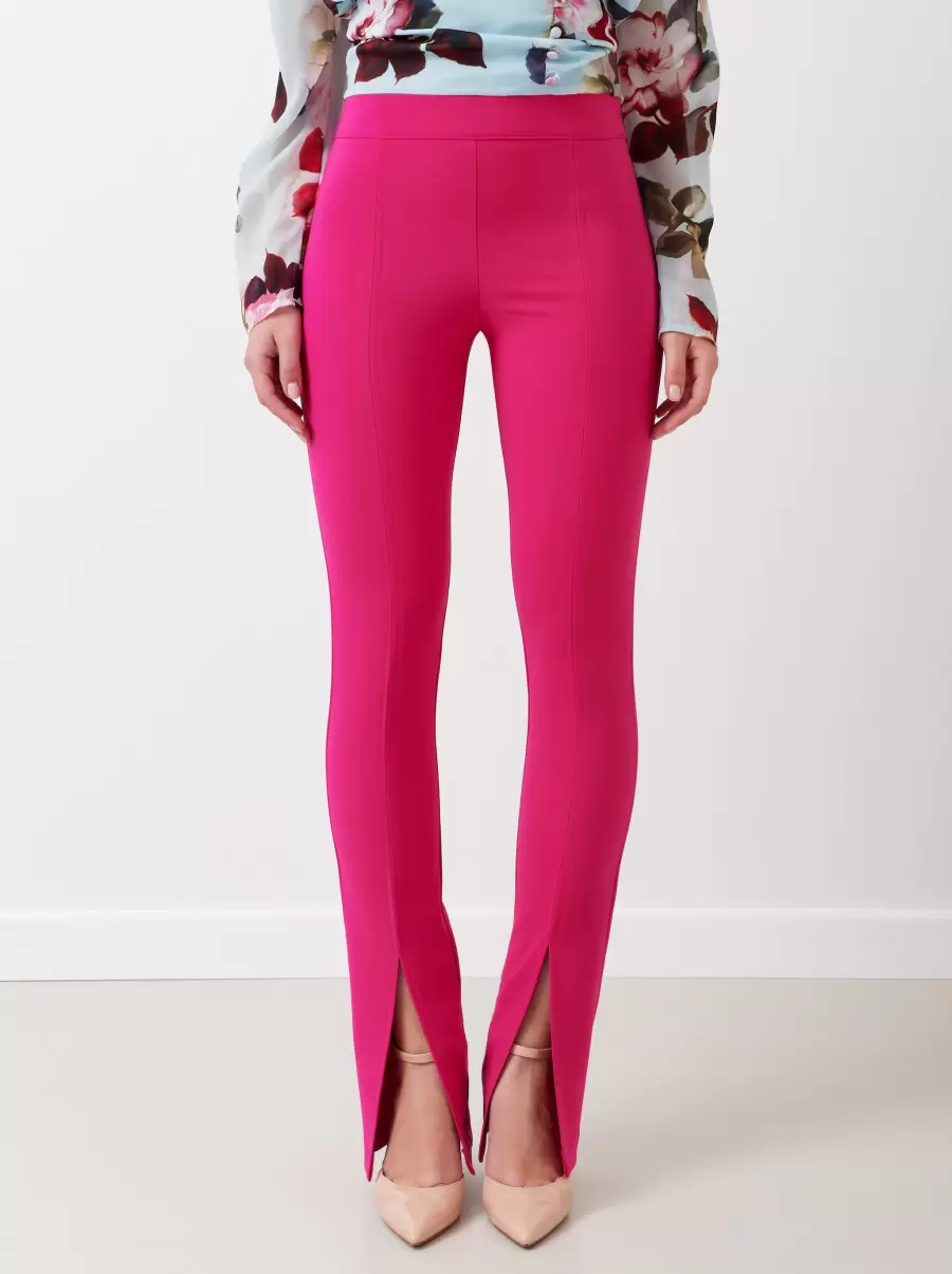 Women Suits Final Clearance Fuxia Front-Slit, Flowy Fabric Trousers - 1