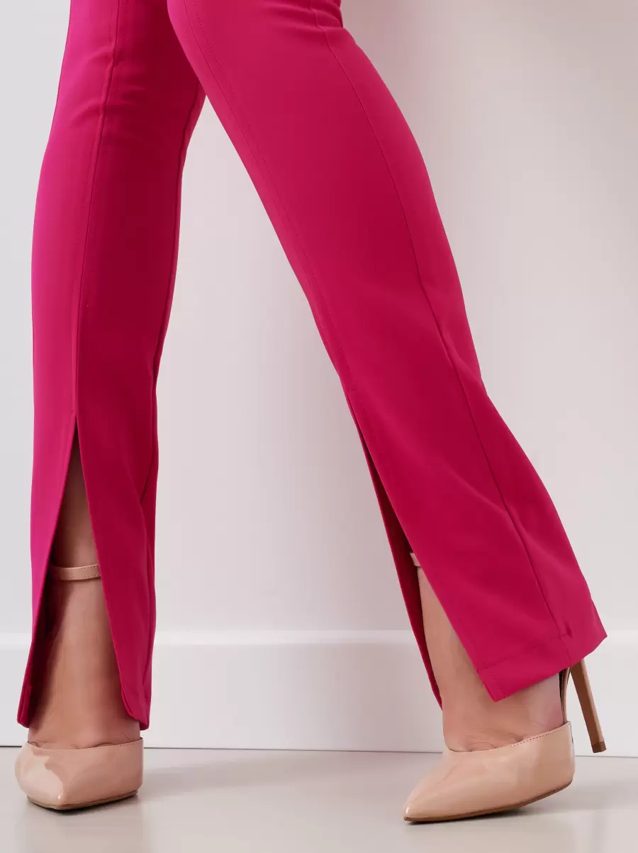 Women Suits Final Clearance Fuxia Front-Slit, Flowy Fabric Trousers - 3