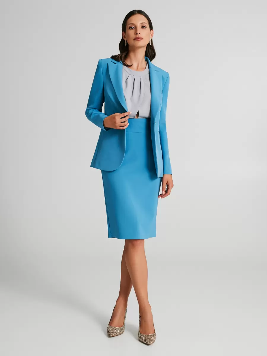 Elegant Pencil Skirt In Technical Fabric. Blue Ligh Paper Sugar Suits Women