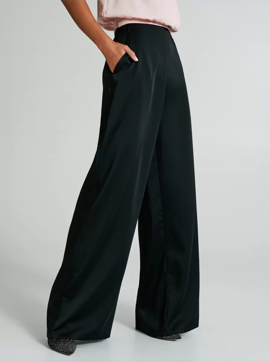 Women Black Satin Palazzo Trousers Relaxing Suits - 5