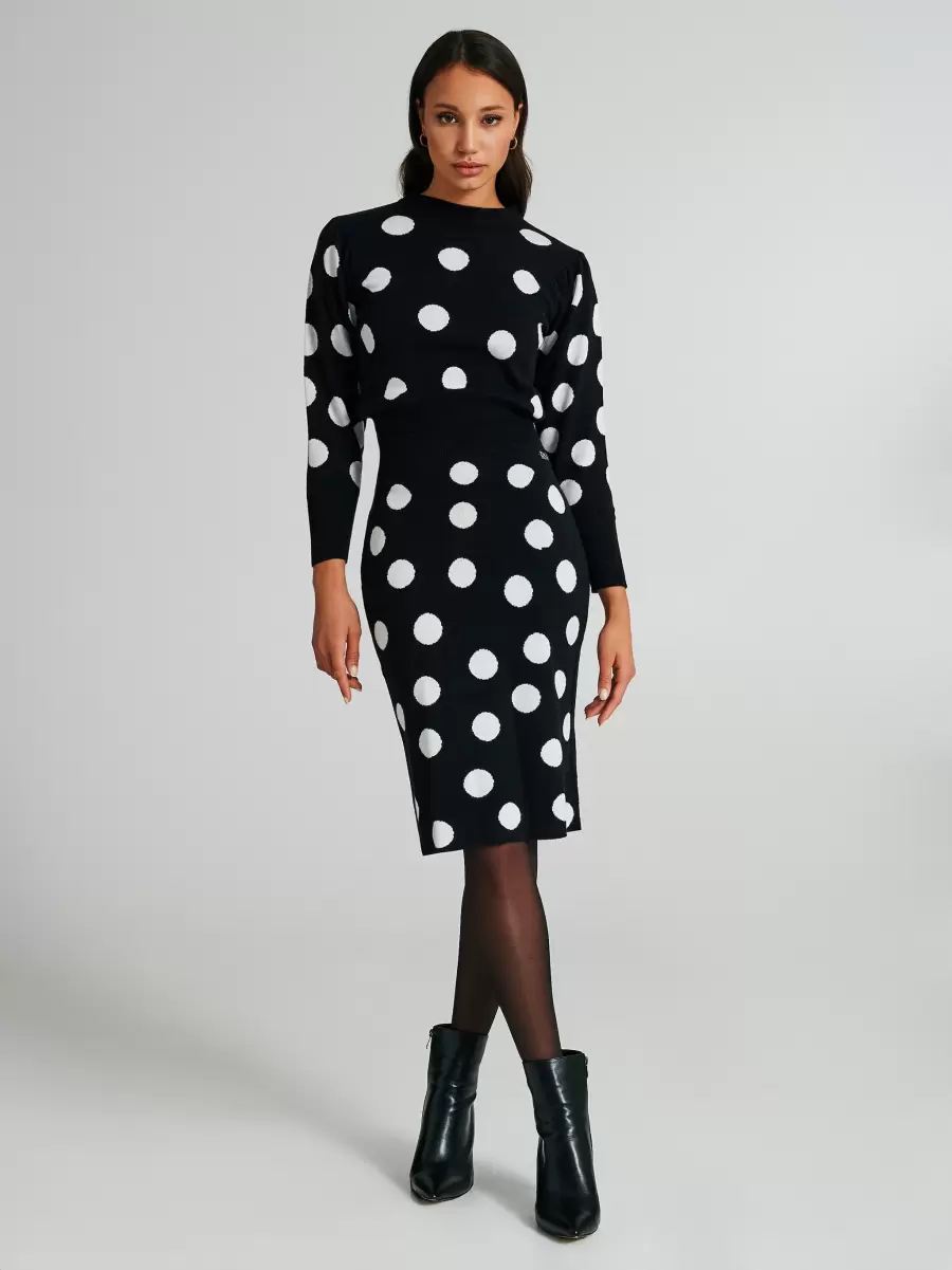 Knitted Polka-Dot Longuette Skirt Classic Suits Women Var Black - 1