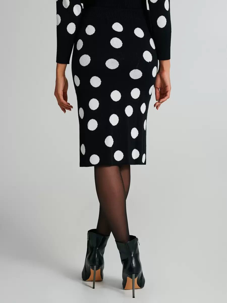 Knitted Polka-Dot Longuette Skirt Classic Suits Women Var Black - 3