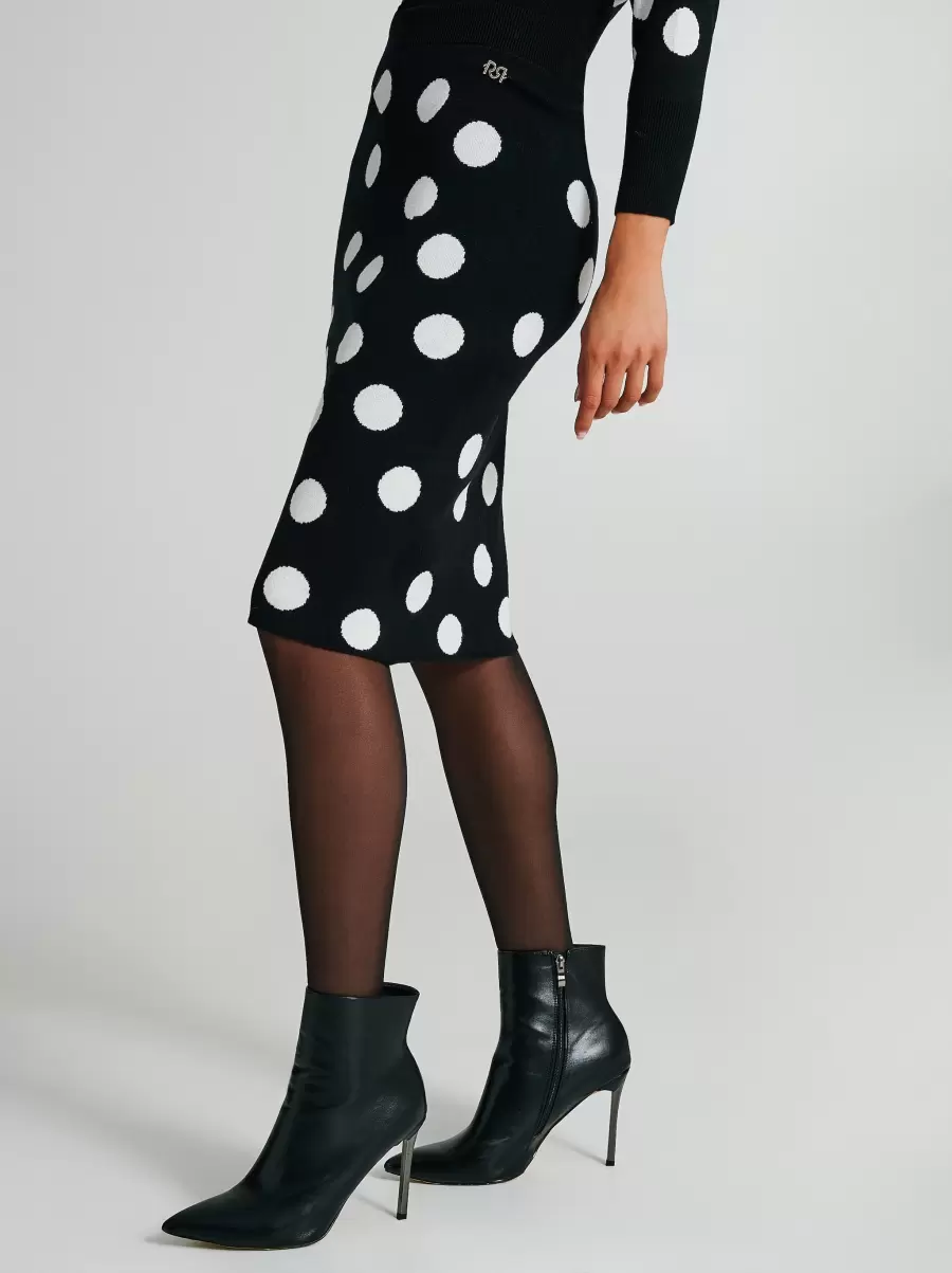 Knitted Polka-Dot Longuette Skirt Classic Suits Women Var Black - 5